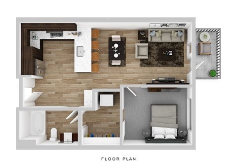 Floor plan for 1 bed, 1 bath, 674 sqft